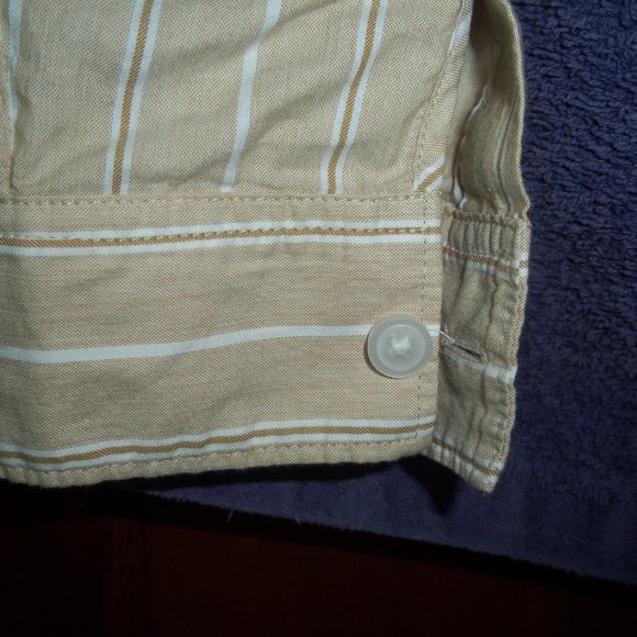 Everlane Organic Tan (BeigeCropped Button Down Stripe Long Sleeve Shirt Size M - Picture 4 of 7